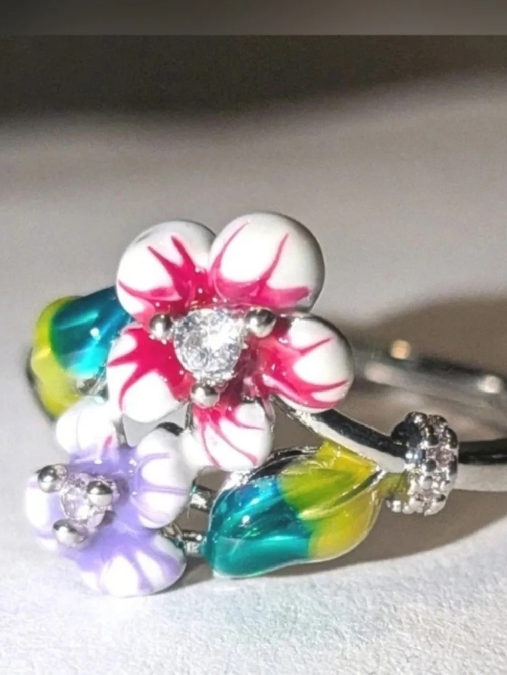 Ladies Elegant S925 Silver Floral Ring